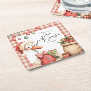 Porta-copo De Papel Quadrado Aniversário de 1 ano do Tonto Pato de Natal Vermel