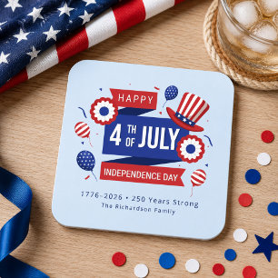 Porta-copo De Papel Quadrado Aniversário de 250 anos do 4 de Julho Família
