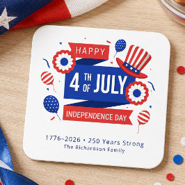Porta-copo De Papel Quadrado Aniversário de 250 anos do 4 de Julho Família