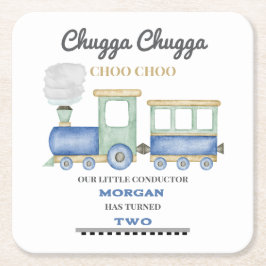 Porta-copo De Papel Quadrado Aniversário de 2 anos do Menino Trem Azul Chugga C