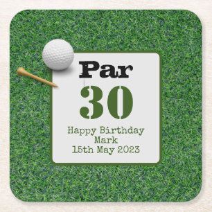 Porta-copo De Papel Quadrado Aniversário de 30 anos de golfe com bola de golfe 