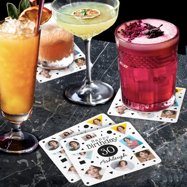 Porta-copo De Papel Quadrado Aniversário de 30 anos de Nome da Foto (Criador carregado)
