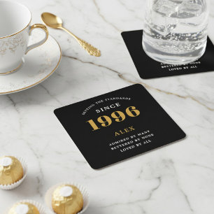 Porta-copo De Papel Quadrado Aniversário de 30 anos Nome 1996 Ano Preto Dourado