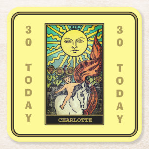 Porta-copo De Papel Quadrado aniversário de 30 anos Nome do Cartão Tarot Sun