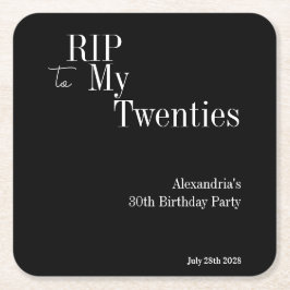 Porta-copo De Papel Quadrado aniversário de 30 anos RIP 20s Black and White Par