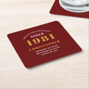 Porta-copo De Papel Quadrado aniversário de 40 anos 1981 Vermelho Dourado Para 