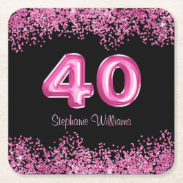Porta-copo De Papel Quadrado aniversário de 40 anos Black Pink Balloons Glitpar