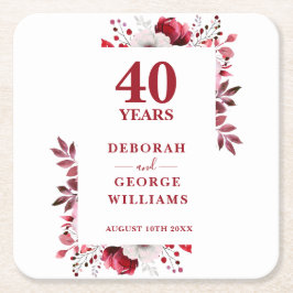 Porta-copo De Papel Quadrado Aniversário de 40 anos de casamento Ruby Elegant F