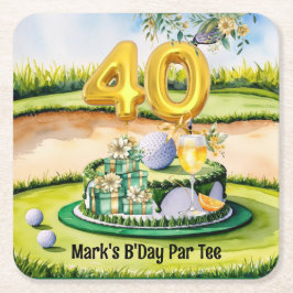 Porta-copo De Papel Quadrado Aniversário de 40 anos de Golfe com Bolo no Curso