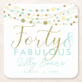 Porta-copo De Papel Quadrado aniversário de 40 anos dourado e portas copos lacr