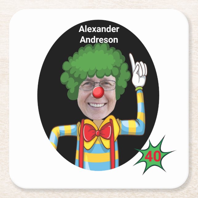 Porta-copo De Papel Quadrado aniversário de 40 anos Mens Novo Palhaço Engraçado (Frente)