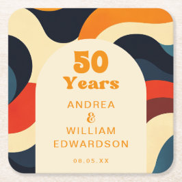 Porta-copo De Papel Quadrado Aniversário de 50 anos de casamento Funky Groovy R