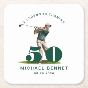 Porta-copo De Papel Quadrado Aniversário de 50 anos de Golfe Esportivo Personal