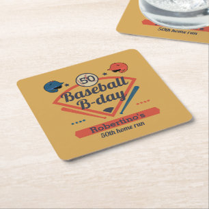 Porta-copo De Papel Quadrado Aniversário de 50 anos de Retro Baseball para Home