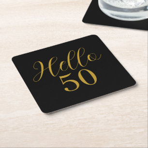 Porta-copo De Papel Quadrado Aniversário de 50 anos Preto Dourado