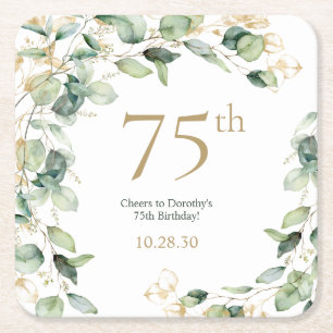 Porta-copo De Papel Quadrado Aniversário de 75 anos Eucalipto