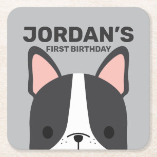 Porta-copo De Papel Quadrado Aniversário de Cãozinho Francês