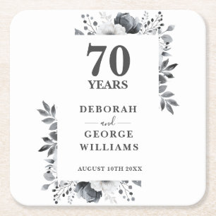 Porta-copo De Papel Quadrado Aniversário de casamento de 70 anos Platinum Elega