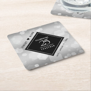 Porta-copo De Papel Quadrado Aniversário de Casamento do 25 Silver