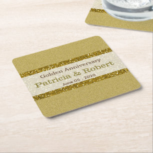 Porta-copo De Papel Quadrado Aniversário de casamento dourado Dourado do brilh