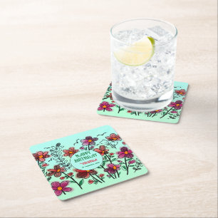 Porta-copo De Papel Quadrado ANIVERSÁRIO DE FLORES DE DOIS VERMELHOS primavera