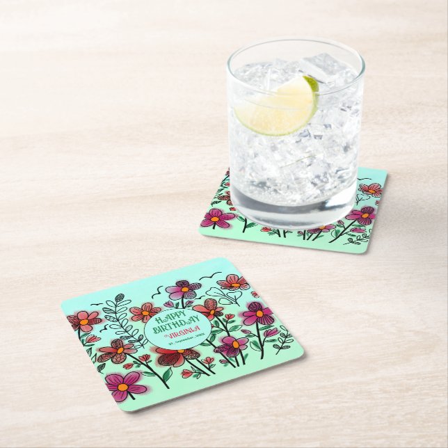 Porta-copo De Papel Quadrado ANIVERSÁRIO DE FLORES DE DOIS VERMELHOS primavera  (Insitu)