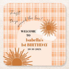 Porta-copo De Papel Quadrado Aniversário de Laranja Xadrez Primeira Volta ao So