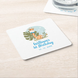 Porta-copo De Papel Quadrado Aniversário de Little Giraffe (Boy Safari Animal)