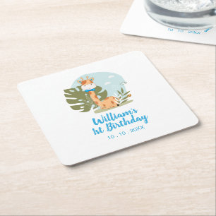 Porta-copo De Papel Quadrado Aniversário de Little Giraffe (Boy Safari Animal)