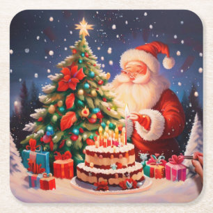 Porta-copo De Papel Quadrado Aniversário de Natal 11