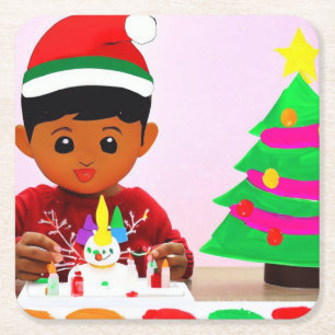 Porta-copo De Papel Quadrado Aniversário de Natal 4