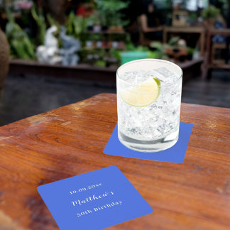 Porta-copo De Papel Quadrado aniversário de script de nome azul real