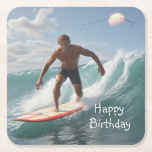 Porta-copo De Papel Quadrado Aniversário de surfe