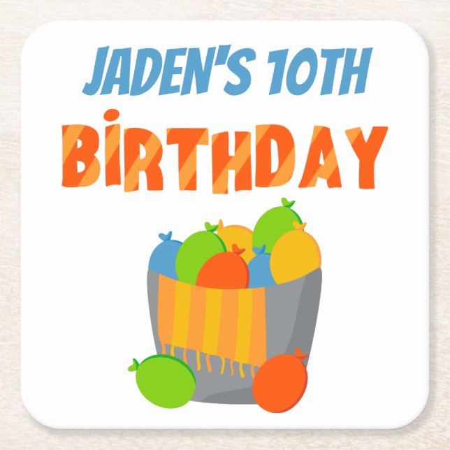 Porta-copo De Papel Quadrado Aniversário de Verão, Piscina de Balões de Água (Frente)