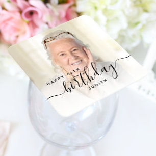 Porta-copo De Papel Quadrado Aniversário do 80 de Script Preto Personalizado
