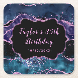 Porta-copo De Papel Quadrado Aniversário do Agato do Oceano Azul-marinho e Roxo