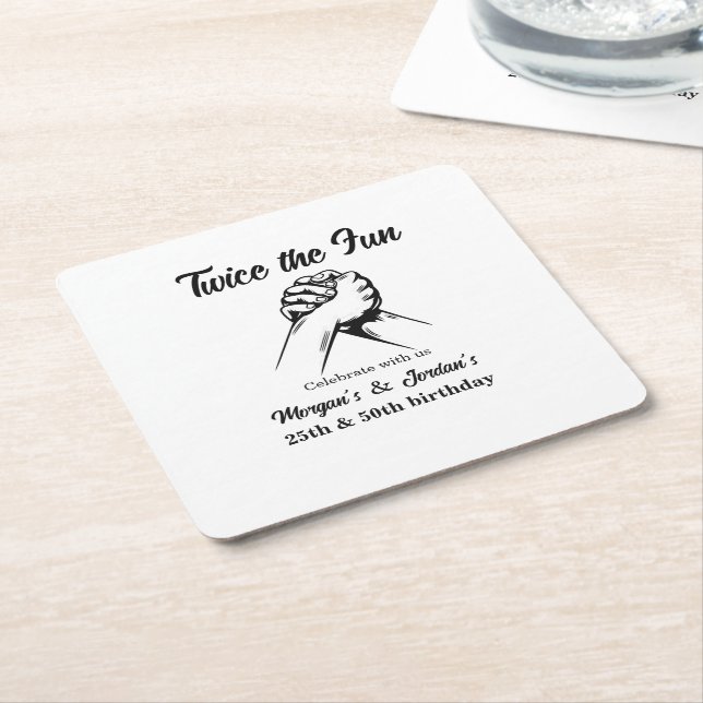 Porta-copo De Papel Quadrado Aniversário do Colégio Moderno Mínimo de Mãos Cinz (Inclinado)