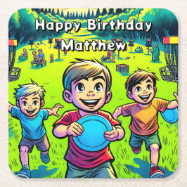 Porta-copo De Papel Quadrado Aniversário do garoto de golfe de disco personaliz