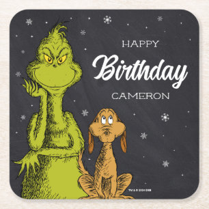 Porta-copo De Papel Quadrado Aniversário do Grinch no Quadro Negro