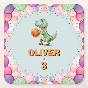 Porta-copo De Papel Quadrado Aniversário do jogador de basquete T-rex