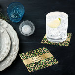 Porta-copo De Papel Quadrado Aniversário do leopardo de ouro verde-merald<br><div class="desc">Adicione um toque selvagem e glamouroso à sua celebração de aniversário com estas portas copos de papel esmeraldas, verdes e douradas, com um fundo de na moda-leopardo e de chita impressão. Perfeito para partidos adultos, essas portas copos podem ser personalizadas com nome e idade, fazer-as tanto funcionais quanto decorativas. Proteja...</div>