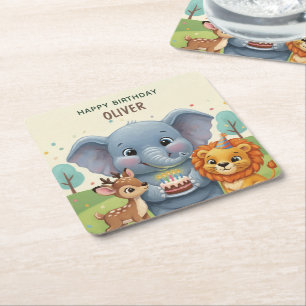 Porta-copo De Papel Quadrado Aniversário do Livro de Histórias de Animais da Fl