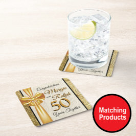 Porta-copo De Papel Quadrado Aniversário do ouro