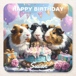 Porta-copo De Papel Quadrado Aniversário do Porco da Guiné