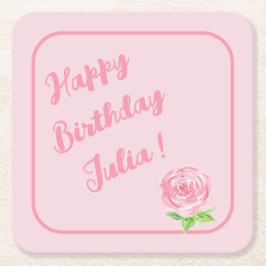 Porta-copo De Papel Quadrado ANIVERSÁRIO DO Rosa de Aquarela pintado manualment