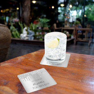 Porta-copo De Papel Quadrado Aniversário do Silver Glitter