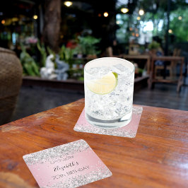 Porta-copo De Papel Quadrado Aniversário elegante de prata rosa