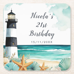 Porta-copo De Papel Quadrado Aniversário Farol Náutico