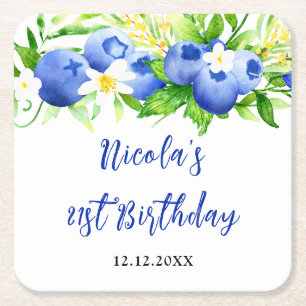 Porta-copo De Papel Quadrado Aniversário Floral Mirtilo