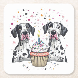 Porta-copo De Papel Quadrado Aniversário, Grande Cupcake de Cães Dane